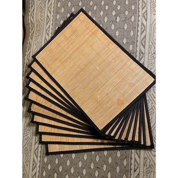 Set of 10 Bamboo Slat Placemats Natural with Black Binding 13 in X 19 in VGUC - Picture 6 of 8